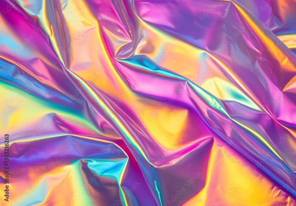 Poster holographic neon gradient merging, forming dynamic abstract pattern with luminous, undulating folds 