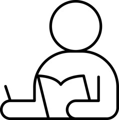 Person reading a book with a laptop nearby line icon