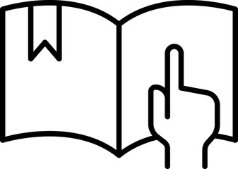 Open book with a finger pointing inside line icon