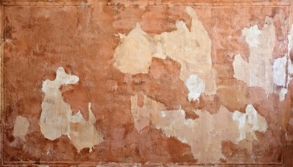 aged peeling plaster wall texture with earthy ochre and terracotta tones, rustic weathered surface for vintage background