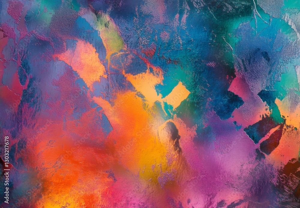 Poster textured surface featuring vivid color palette, generating dynamic artistic composition with rough, 