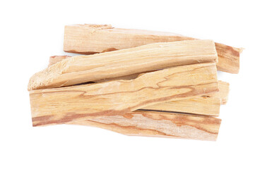 Palo santo sticks on white background, top view