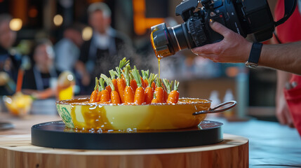 A delicious orange-flavored cake slice with cake decoration on a dessert table, perfect for foodies seeking fresh ingredients and sweet treats.