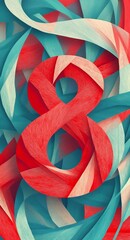 A large digit 8 integrated into a geometric ornament in a retro style. A poster for International Women's Day 