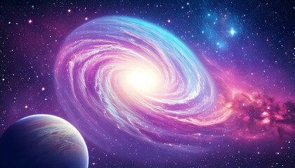 Dreamy Pastel Galaxy with Swirling Planet

