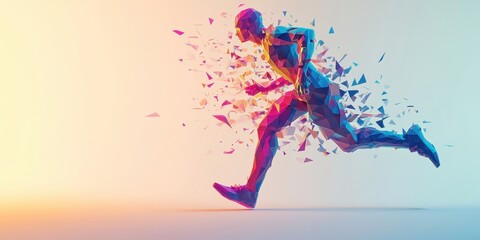 Fototapeta premium Abstract Low Poly Runner: Dynamic Motion and Speed in Vivid Colors