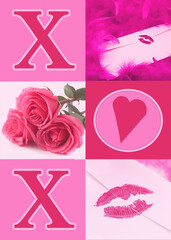 XOX kisses postcard showoing affection with lip marks and roses