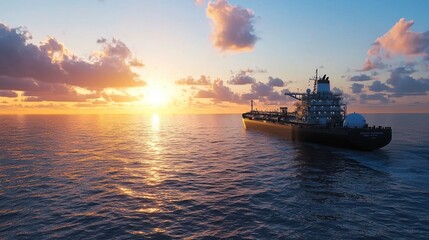 Obraz premium A large ship is sailing in the ocean at sunset