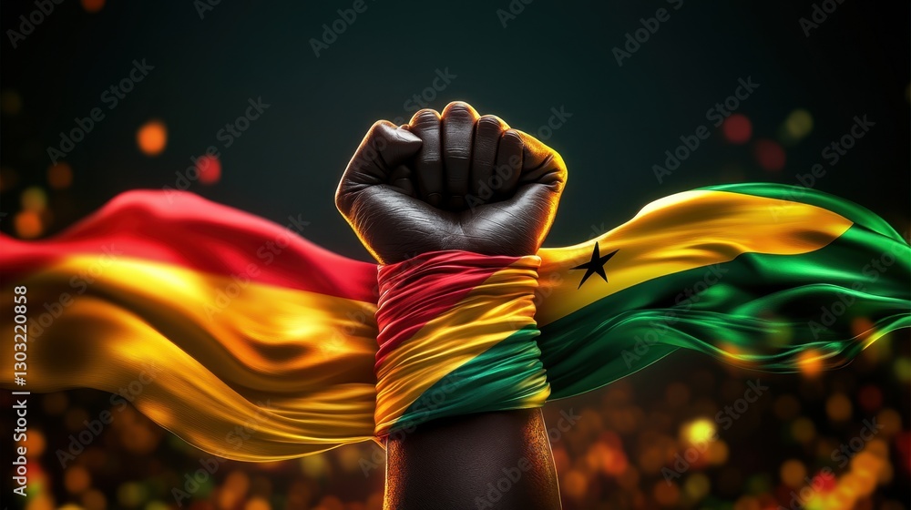 Poster symbol of unity and resilience: a powerful gesture wrapped in the colors of ghana's flag
