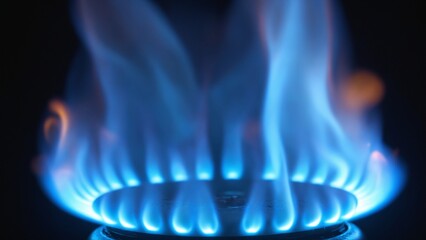 Realistic blue scattered fire with smoke, Long blue gas flames, Close Up of Abstract blue flame on black background