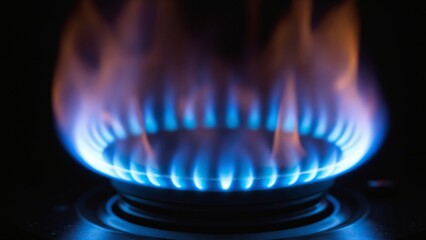 Realistic blue scattered fire with smoke, Long blue gas flames, Close Up of Abstract blue flame on black background
