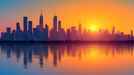 Obraz premium New York City Skyline Sunrise Reflection