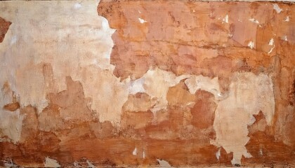 Fototapeta premium aged peeling plaster wall texture with earthy ochre and terracotta tones, rustic weathered surface for vintage background