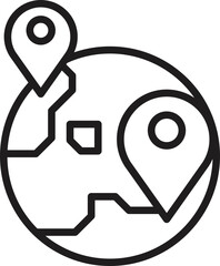 Map with location pins illustration line icon