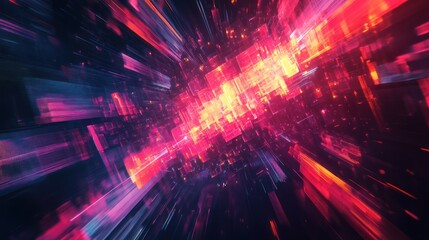 Obraz premium Abstract glowing red and blue digital tunnel.