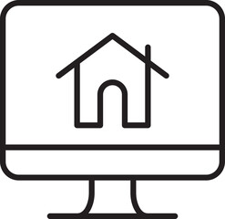 Home icon on computer screen line icon
