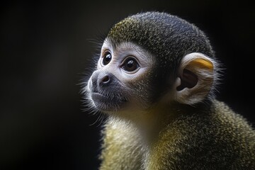 Obraz premium Squirrel Monkey Gazing Curiously in the Lush Ecuadorian Rainforest