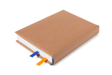 Book with ribbon bookmarks isolated on white