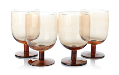 Many empty clean glasses isolated on white