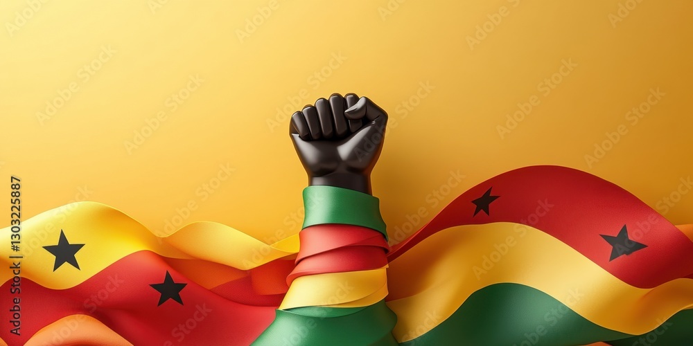 Poster a powerful representation of unity and strength symbolized through a raised fist wrapped in ghanaian