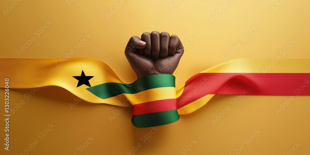 Poster symbolic representation of unity and strength: a fist clutching flags of ghana and cameroon on a bri