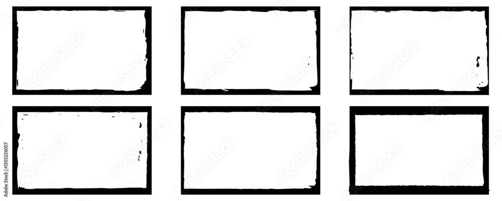 Poster grunge square and rectangle border frame set. collection of black paint brush stroke white backgroun