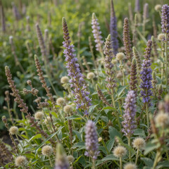 Fototapeta premium Close-up of native plants blooming in a restored landscape showcasing biodiversity