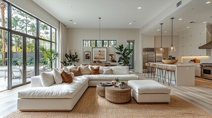 Fototapeta premium Modern and Stylish Living Room with Natural Light and Contemporary Furniture in Elegant Home Interior
