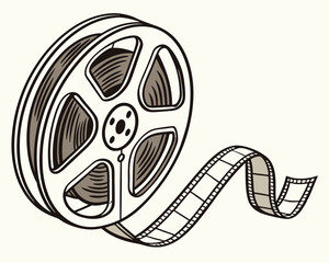 Obraz premium A classic film reel with a strip of film unwinding