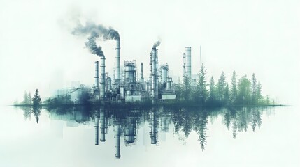 Fototapeta premium Sustainable Industrial Landscape with Double Exposure Reflection