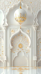 A Sophisticated White and Gold Islamic Design with Clean Aesthetic