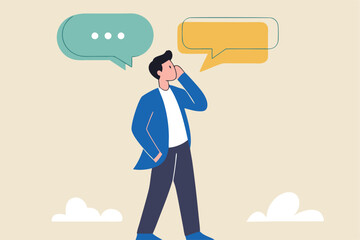 Second opinion, suggestion or advice to consider, reason or logical thinking, information to make decision or judgement concept, businessman think from listening to second opinion and make decision.