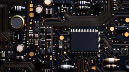 Fototapeta premium Macro Shot of Cutting Edge Biodegradable Circuit Board with Intricate Components and Modern Design