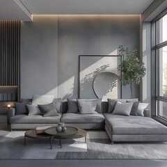 Aesthetic elegant minimalist modern interior design. Clear mock up empty wall for decoration in the apartment. Copy space in the room