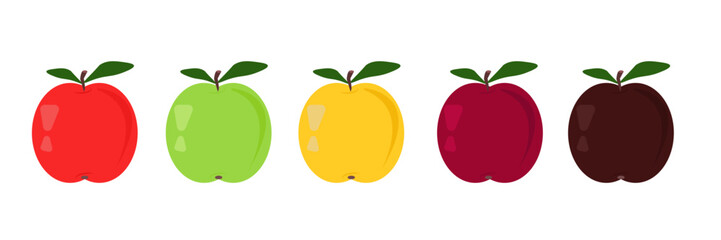 Set of red, green and yellow apples. Collection of fresh colored fruits. Apples of different colors and different periods. Healthy eating concept