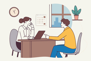 Job interview, business discussion meeting or recruitment manager, candidate answer question or career development, communication or hiring concept, business people answer question in job interview.