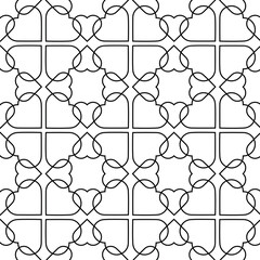 Abstract geometric pattern with hearts on white background. A seamless vector background. Graphic modern pattern. White and black pattern.