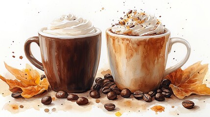 coffee cup with whipped cream clipart digital watercolor clipart detailed illustration