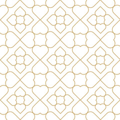Naklejka premium Abstract geometric pattern with hearts on white background. A seamless vector background. Graphic modern pattern. White and gold pattern.