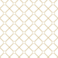 Fototapeta premium Abstract geometric pattern with square, lines and stripes on white background. A seamless vector background. Graphic modern pattern. White and gold pattern.