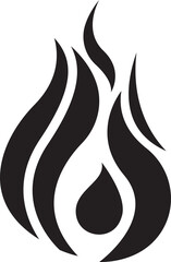 Flame symbol in black silhouette design. line icon