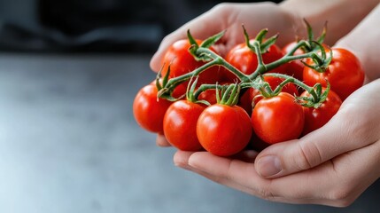 Freshly Harvested Tomatoes Held in Hands Against Minimalist Background for Farm and Gardening Themes
