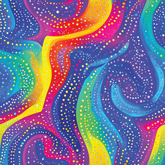Vibrant Rainbow Dots Digital Pattern with Dynamic Light Effects.Perfect for futuristic designs, digital artwork, textile prints, music festival posters, tech branding, and vibrant backgrounds.