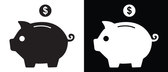piggy bank icon .Piggy bank with dollar coin set. Piggy bank saving money icon. Pig icon, moneybox vector, silhouette. Financial icon. Vector illustration.