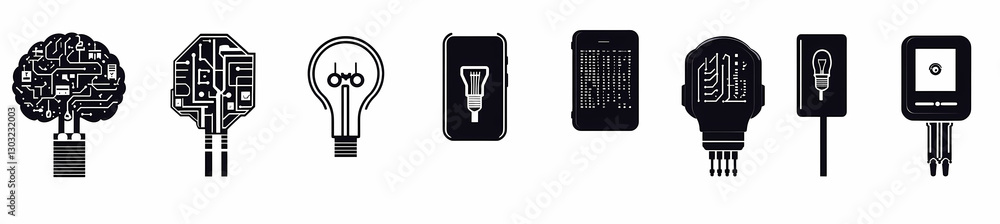 Poster creative ideas and innovative solutions: a minimalist graphic featuring an array of symbolic represe