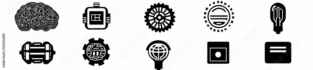 Poster black icons set: a diverse collection of simple black icons against an isolated background. each sym