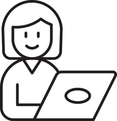 Smiling person using a laptop line icon