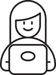 Smiling woman with laptop illustration line icon