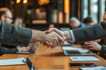 A man shaking hands on a business deal.