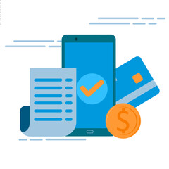 Receipt, Invoice, bill icon. Bill payment with ATM card and financial security for online shopping, online payment using card with payment protection concept. EPS 7